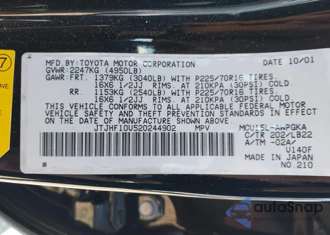 2002 Lexus Rx 300 from USA, damaged, VIN JTJHF10U520244902